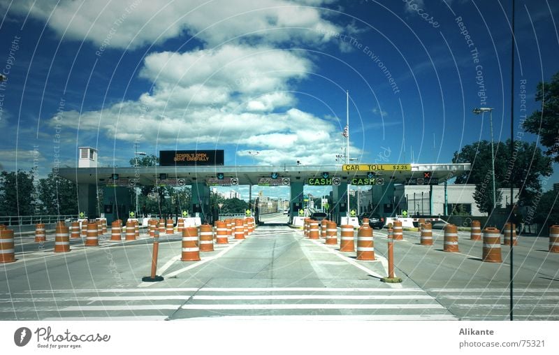 Car Toll New York City Manhattan Transport Speed Cold Wide angle Driving City life Highway Americas manhattan island Street big city Blue Sky Railroad