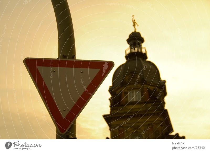 Watch Out! Yield sign Old post office Triangle Transport Building Signs and labeling Tower