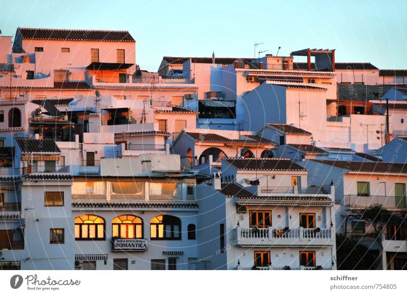 hillside location Cloudless sky Sunrise Sunset Beautiful weather Village Old town House (Residential Structure) Detached house Hut Tower block Maritime Blue