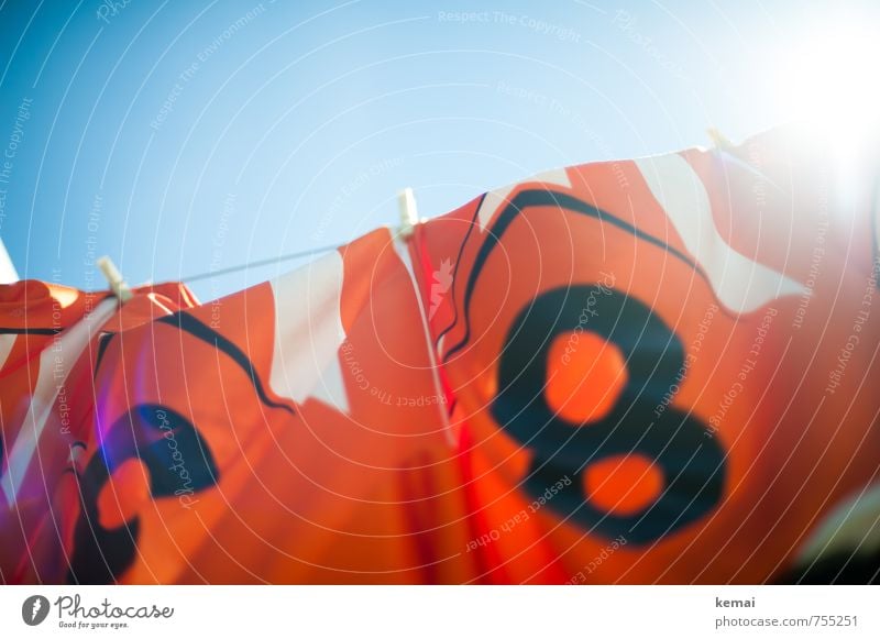 Freshly washed for the World Cup Sports Sky Cloudless sky Summer Beautiful weather Warmth Clothing T-shirt Jersey Soccer jersey Clean Blue Orange Clothesline