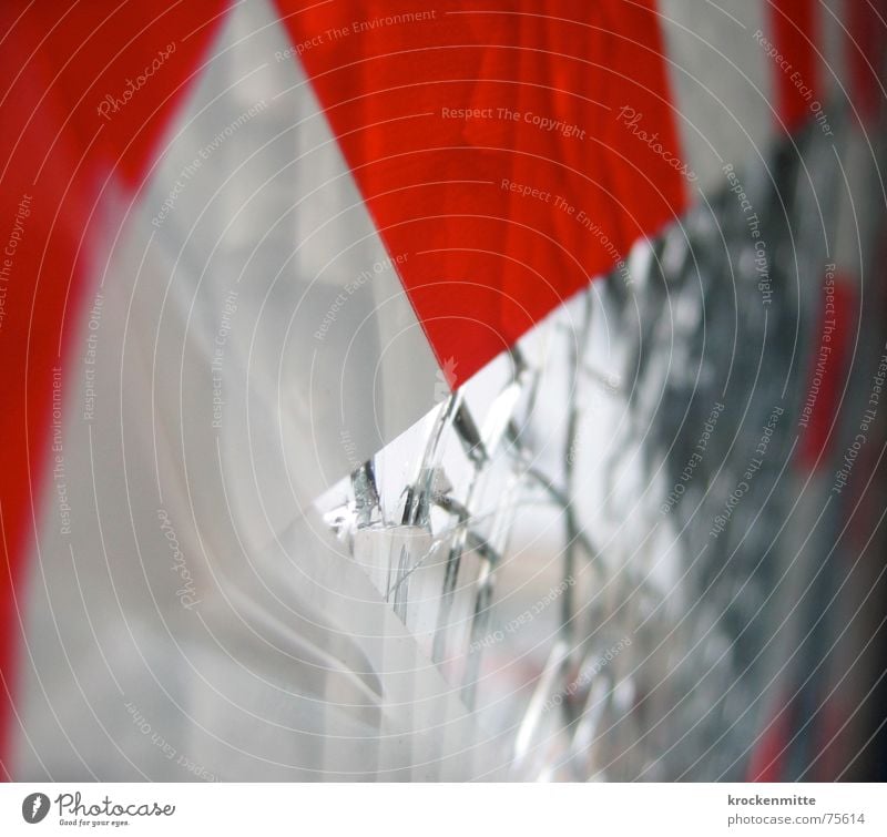 Caution Glass Splinter Adhesive tape Red White Shard Annihilate Slivered Broken To break (something) Surface Vandalism Barrier Stick Attachment