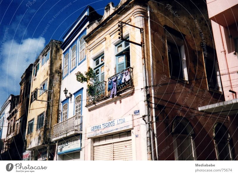 reality bites Brazil Laundry Balcony Vacation & Travel House (Residential Structure) Diagonal Roof Flashy Multicoloured Clouds Facade Building Sky Blue sureal