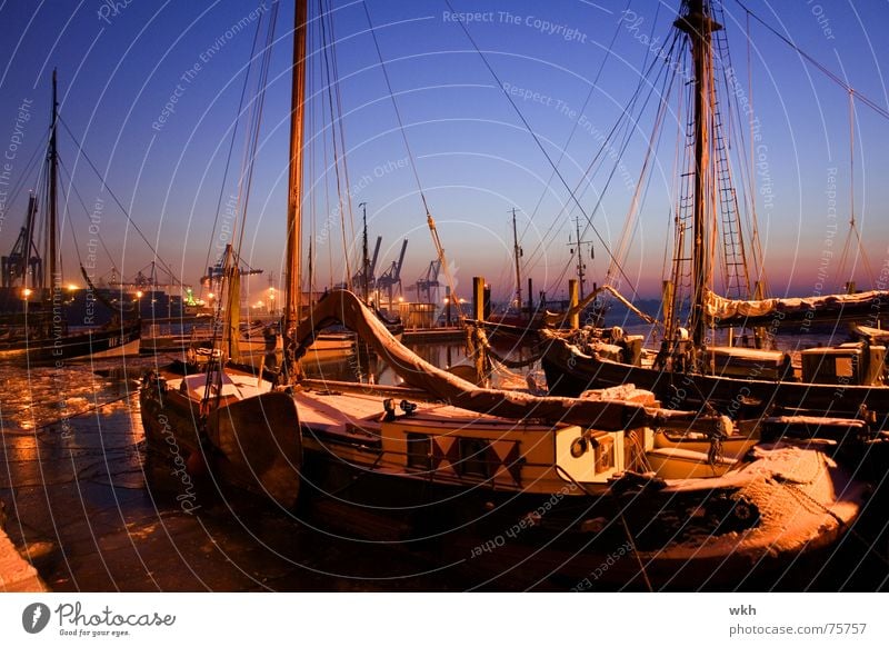 Museum harbour Övelgönne Port City Dusk Winter Sailboat övelgönne Hamburg Elbe