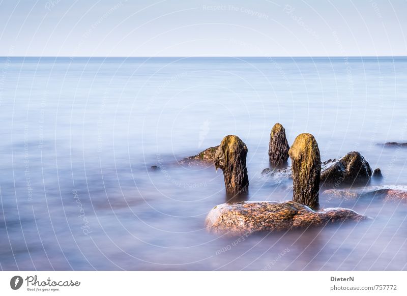 relics Landscape Water Sunlight Coast Beach Baltic Sea Ocean Blue Yellow Break water Stone Long exposure Horizon Sky Colour photo Exterior shot Deserted