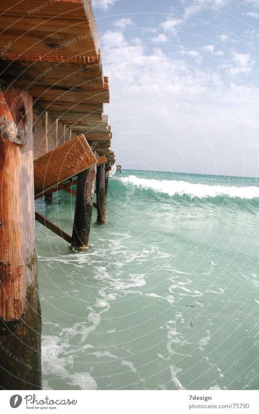 footbridge Footbridge Waves Ocean Wood Water Sand Sky