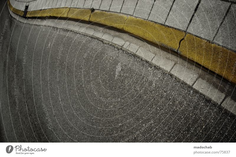 JUST FOLLOW YELLOW Town Asphalt Gray Under Pedestrian Transport Gloomy Pattern Background picture Structures and shapes Square Graphic White Yellow Sidewalk