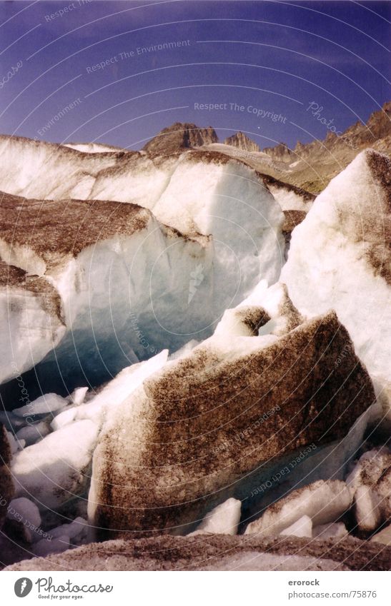 rhonegletscher-front Glacier Cold Hiking Switzerland Analog Summer Ice Rhone Mountain Alps Broken Blue