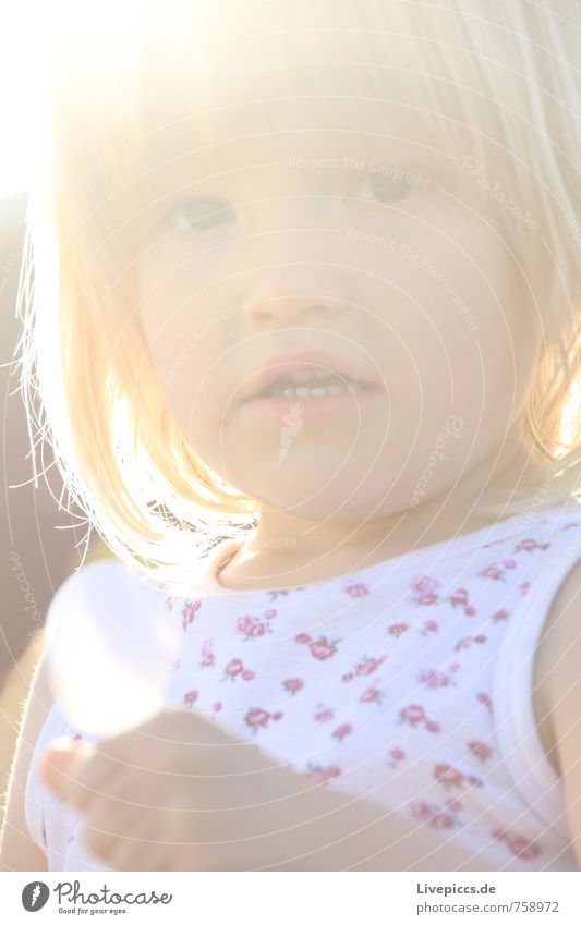 M.E.W. Human being Feminine Child Girl Head 1 3 - 8 years Infancy Sun Sunlight Looking Beautiful Warmth Soft Colour photo Exterior shot Day Light Sunbeam