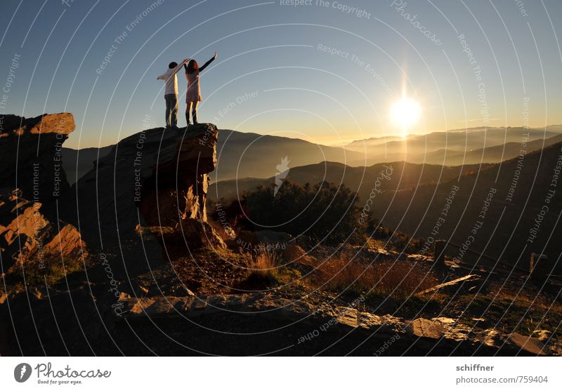 Titanic dry Environment Nature Landscape Cloudless sky Sun Sunrise Sunset Sunlight Beautiful weather Hill Rock Mountain Peak Stand Emotions Moody