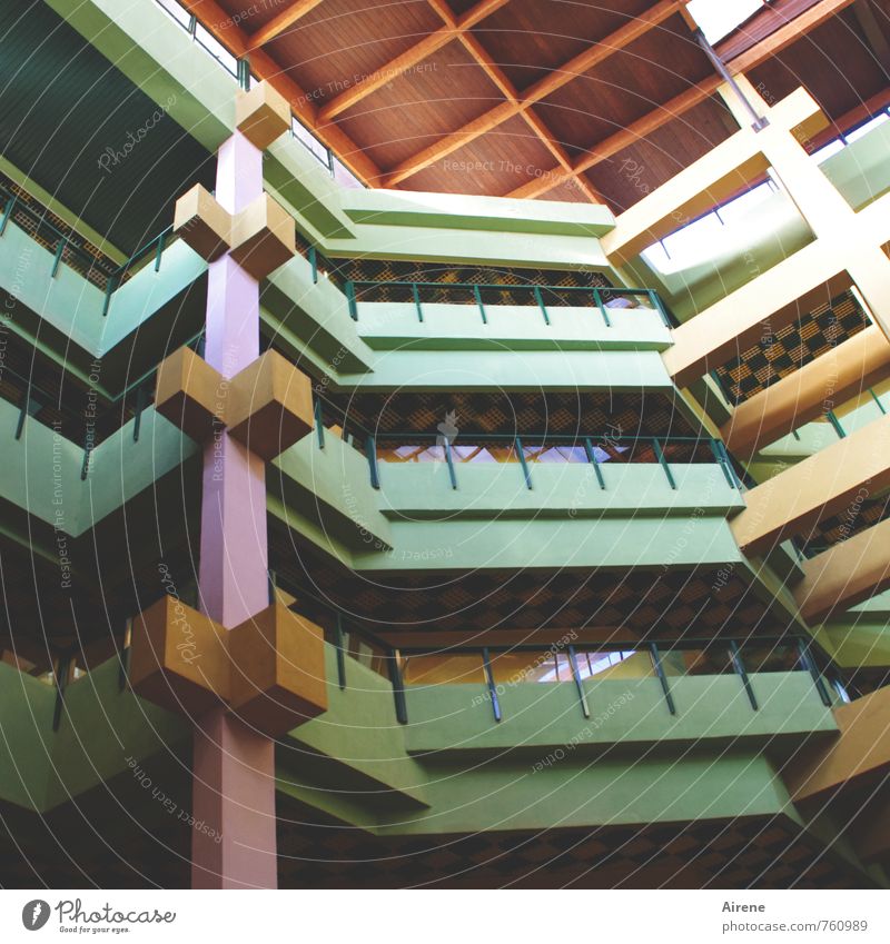 Muted colours House (Residential Structure) Architecture Havana Cuba Deserted High-rise Building Facade Balcony Roof Gallery Column Wooden roof Story Above Dry