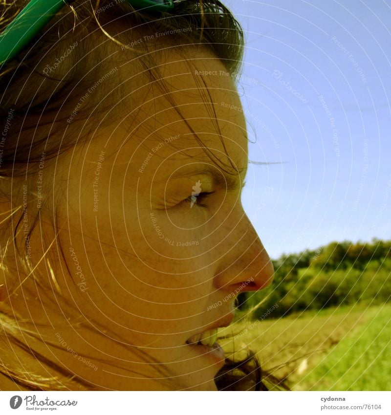 Wind Child II Summer Sunbeam Pleasant Portrait photograph Woman Illuminate Silhouette Warmth Hair and hairstyles Blow Landscape Face Human being Looking Shadow