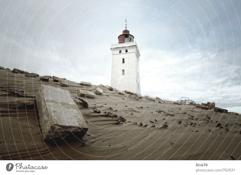 In the Decayed Realm Clouds Bad weather Coast North Sea Beach dune Wanderdüne Rubjerg Knude Denmark Jutland Tower Lighthouse Tourist Attraction Transport