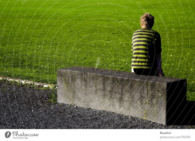 The Joker shortly before substitution Meadow Green Park Summer Evening Sunset Dusk Lawn for sunbathing Break Calm Looking Sit down Block Concrete block Cuboid