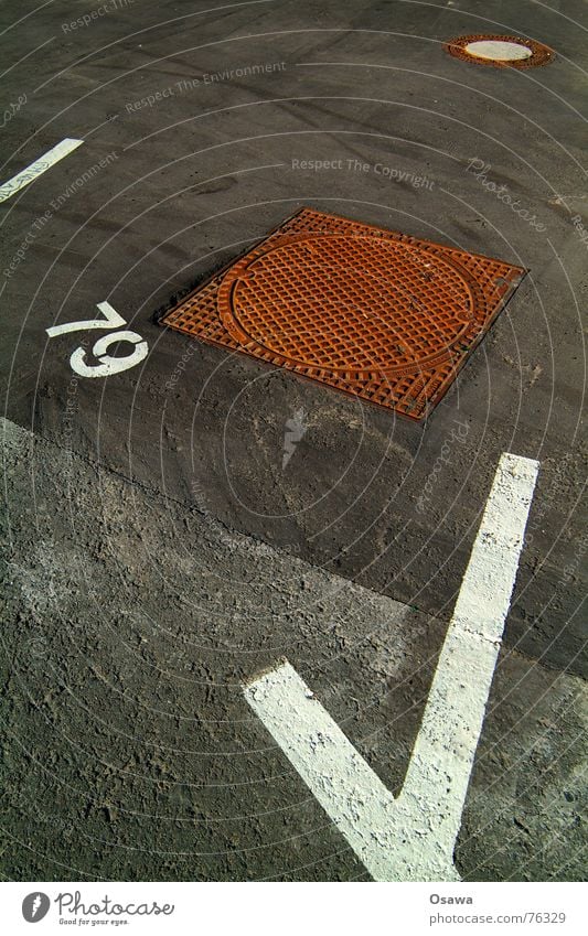 97 Parking lot Asphalt Parking garage Parking level Black White Digits and numbers Gully 79 Line