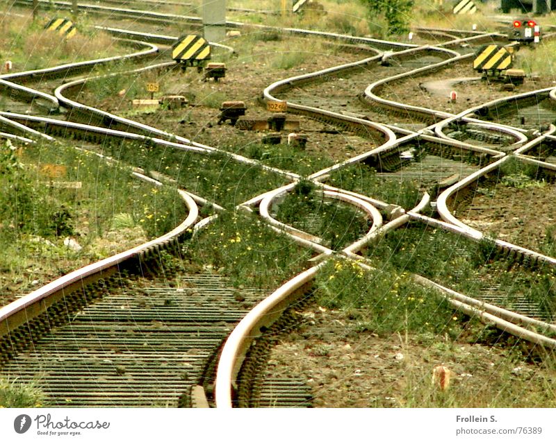 waiting for the german railway Grass Wild plant Weed Transport Traffic infrastructure Train travel Road sign Signs and labeling traffic junction Rail transport