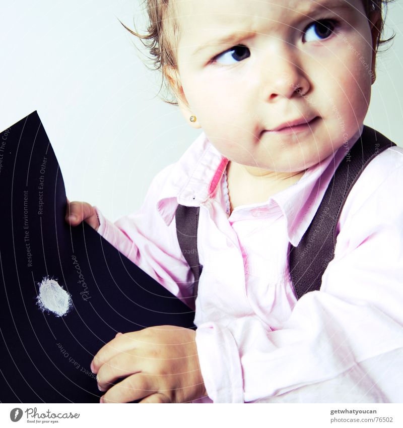 The child, the dot and many doubts Child Girl Baby Braids Portrait photograph Paper Black Ask Amazed Cute Beautiful Sweet Funny Small Head Hair and hairstyles