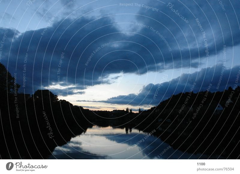 Sunset at the river Night Neckar Tübingen Clouds Dark Reflection Tree Storm Evening River Water evening mute Skyline Castle