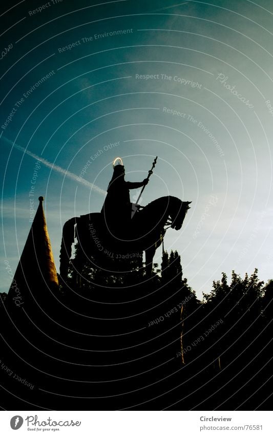 steadfastly proud Horse Strong Unwavering Weapon Halo Budapest Fishermen's Bastion Black Dark Light Tourism Sky Landmark Monument Historic Hungarian Rider