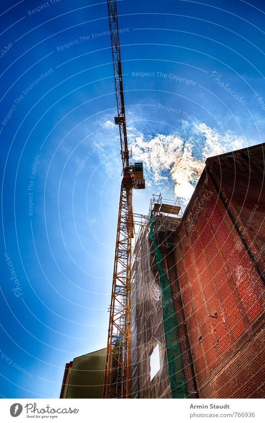 HDR photo of a construction crane Construction site Construction machinery Sky Summer Beautiful weather Berlin Kreuzberg Town House (Residential Structure)