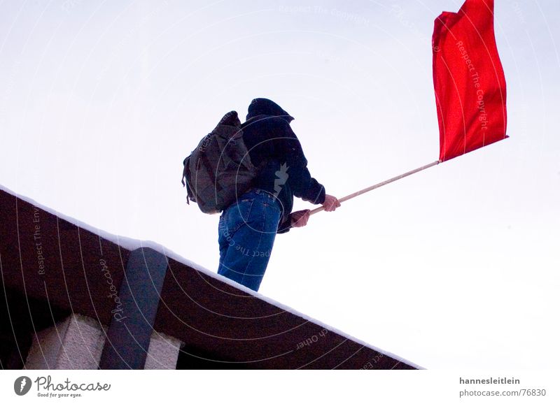 revolution Flag Protest Demonstration Red Backpack Left Adversary Reunification radical demonstranted