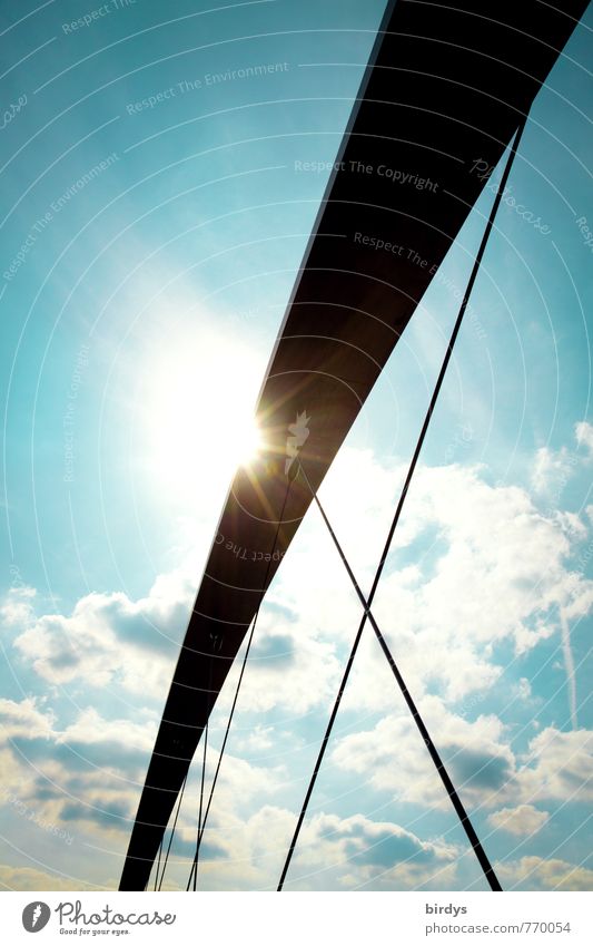 arch Sky Clouds Sun Sunlight Beautiful weather Bridge Suspension bridge Glittering Illuminate Esthetic Elegant Advancement Perspective Line Colour photo