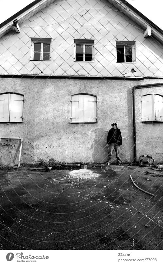 before the old baker House (Residential Structure) Stand Inject Patch White Painting (action, work) Window Window frame Man 6 Colour paint Old Human being Men