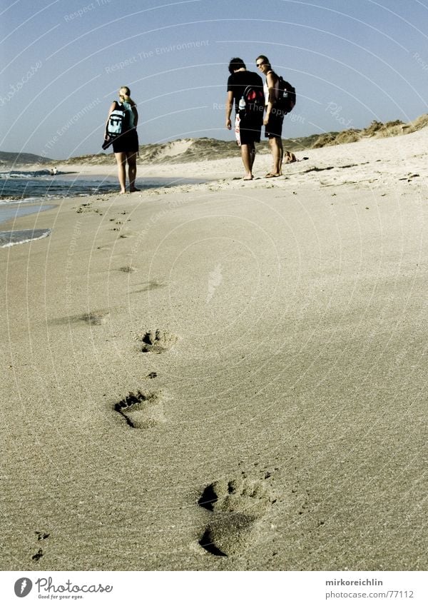 Traces in the sand Mussel Beach Ocean Blue Physics Hot Vacation & Travel Beautiful Australia Perth National Park Western Human being Group Footprint Sand Sky