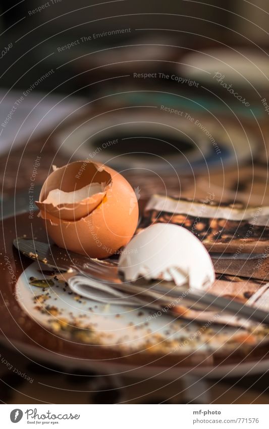 Happy Breakfast Food Egg Nutrition Plate Knives Orange Colour photo Interior shot Deserted Blur