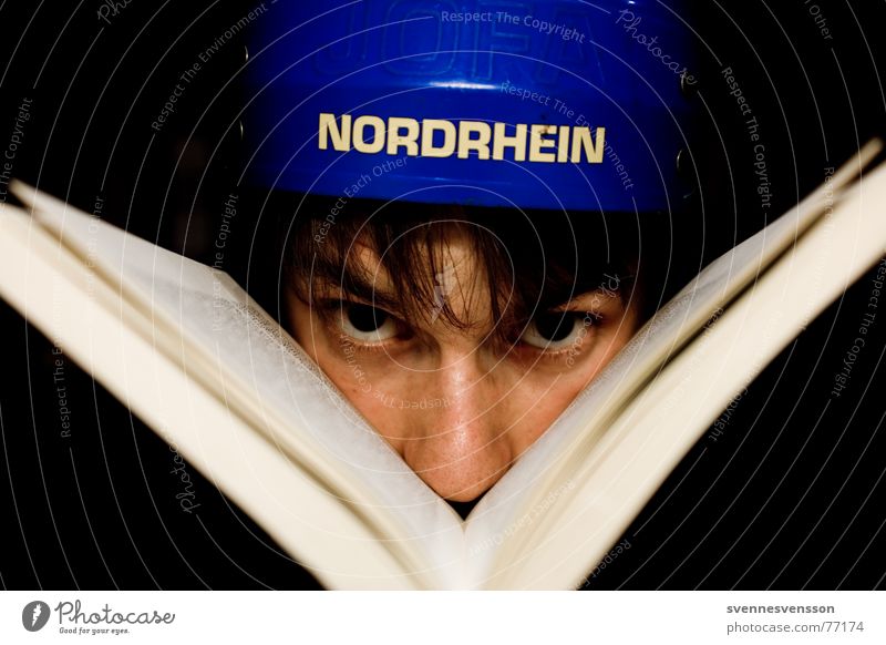 bookworm Helmet Protective headgear Book Hair and hairstyles Face Eyes Nose Colour Human being Side jofa North Rhine-Westphalia ice hockey helmet wayne gretzky