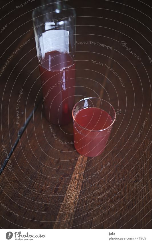 juice Food Beverage Cold drink Juice Bottle Glass Healthy Eating Fluid Fresh Delicious Natural Pink Red Wooden table Thirst Colour photo Interior shot Deserted