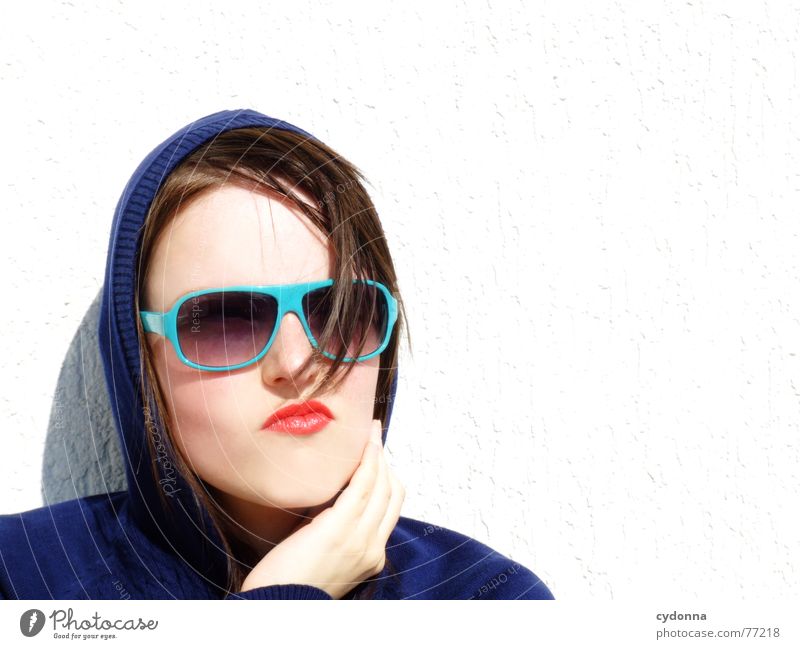 Sunglases everywhere XVI Lips Lipstick Light Style Row Woman Portrait photograph Glittering Cosmetics Sunglasses Gesture Cool (slang) Strand of hair Summer