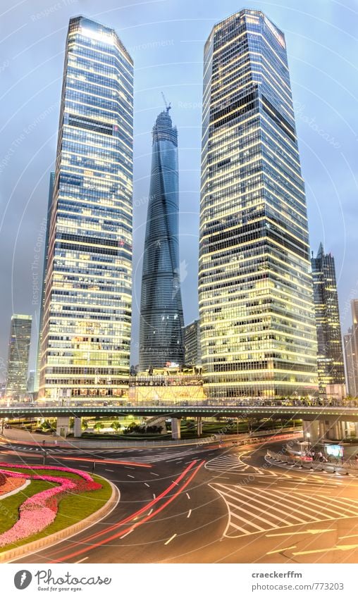 Shanghai China Town Downtown Skyline High-rise Traffic infrastructure Road traffic Crossroads Esthetic Vacation & Travel Colour photo Exterior shot Deserted