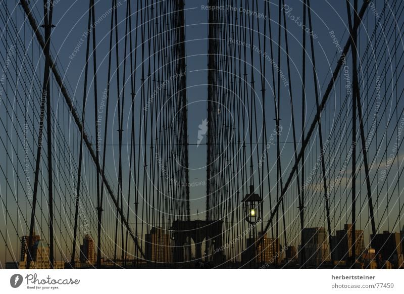 brooklyn bridge New York City Grating Symmetry Dark Deserted Brooklyn Bridge Evening Sky Town