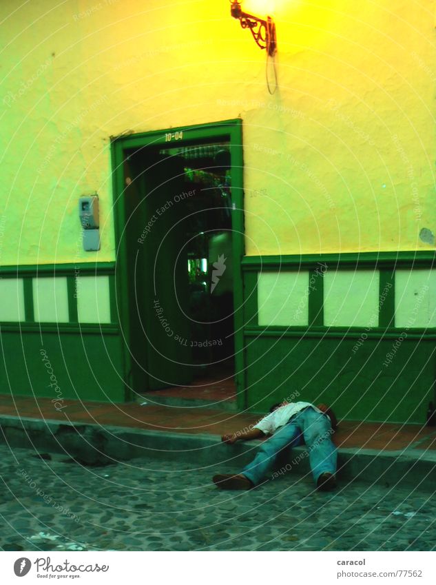 siesta Man Sleep Alcohol-fueled House (Residential Structure) Yellow Green Colombia Street Door sleeping drunk