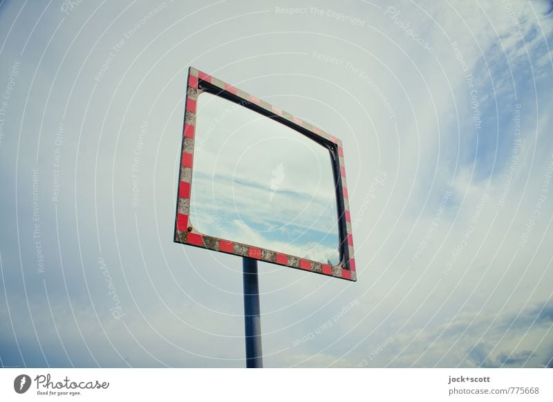 Traffic mirror under cloudy sky Clouds Mirror Bordered Convex Above Horizon Testing & Control Center point Mirror image Reflector Road safety Abstract