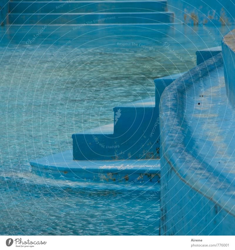 Into pleasure Sports Aquatics Swimming & Bathing Sporting Complex Swimming pool Open-air swimming pool Old Fresh Cold Blue Turquoise Wellness Light blue Stairs