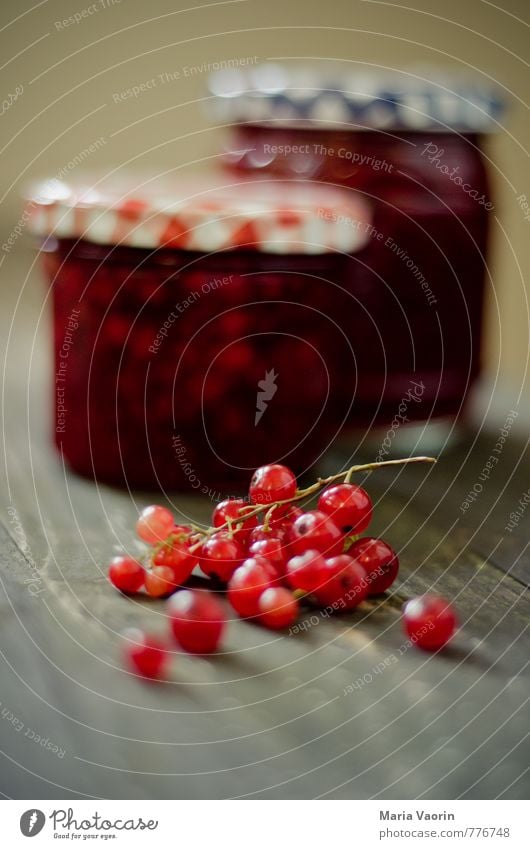 Make some jam Maria 4 Food Fruit Jam Nutrition Breakfast Bowl Juicy Sweet Red Redcurrant Berries Jam jar Preserving jar Wooden table Self-made redcurrant jam