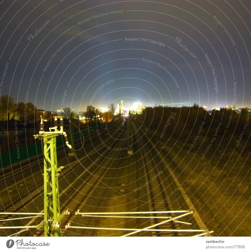 Potsdamer Square Night Long exposure Railroad tracks Provision Potsdamer Platz Railroad track maintenance Construction site Public transit Light UFO Radiation