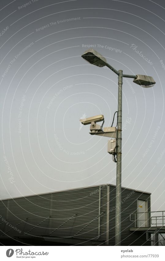 Biometric customer search Sky Light Gray Building Tin Observe Surveillance Lamp Autumn Clouds Window Parking lot Transport Photography Hope Camera grey Metal