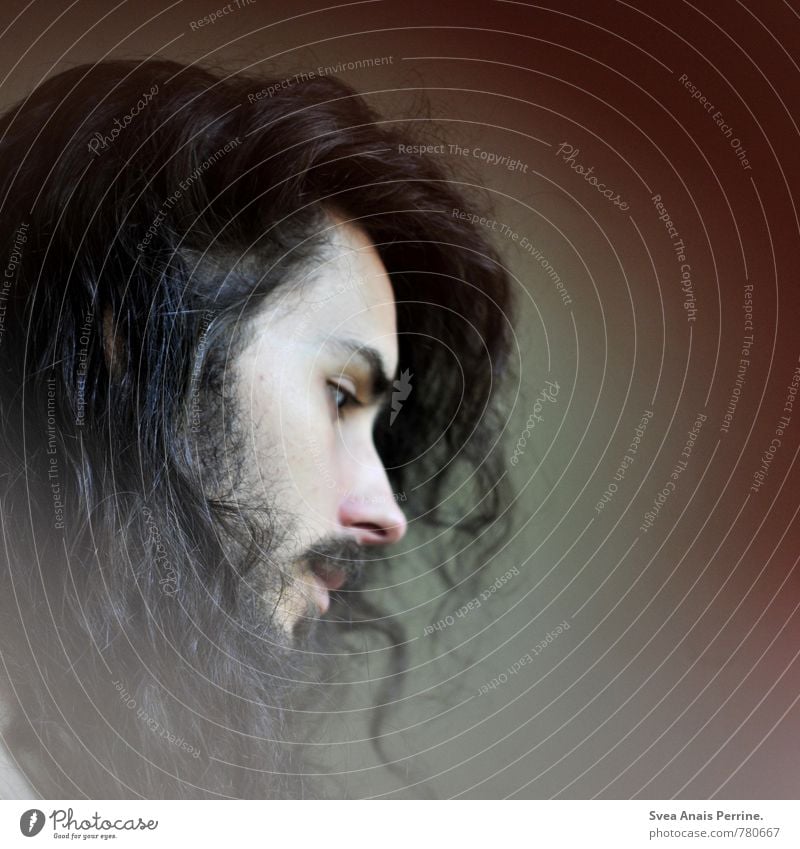 Man looks down Masculine Adults Hair and hairstyles Face 1 Human being 18 - 30 years Youth (Young adults) Black-haired Brunette Long-haired Curl Exceptional