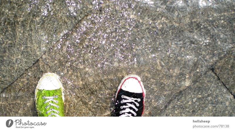 Venice (from the perspective of a pair of shoes) Footwear Green Black Wet Damp Inundated Difference Stone floor Water Deluge Clarity Bright wet feet wet socks