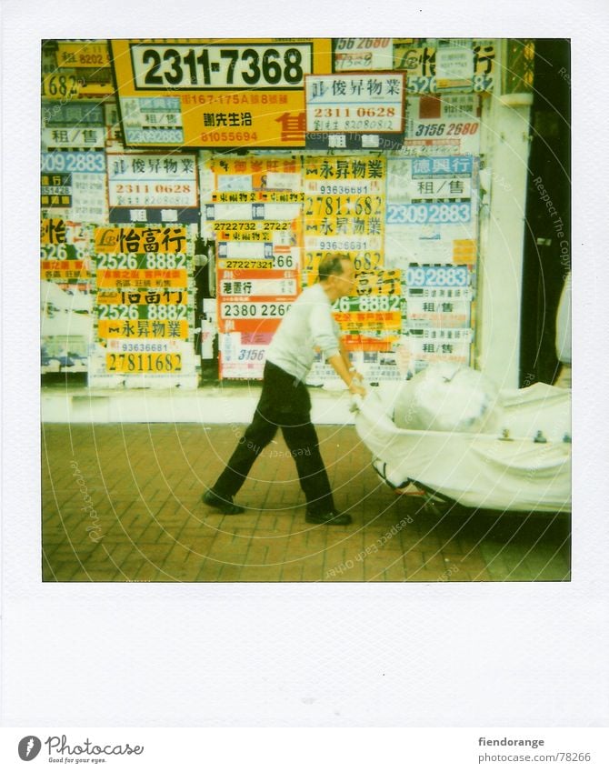 chinese step Hongkong Man Stride Cart Impression Signs and labeling Life Cantonese Polaroid Photos of everyday life