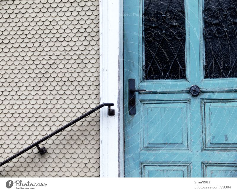 Behind that? Wall (building) Green Turquoise Ornament Curlicue Door Old Handrail