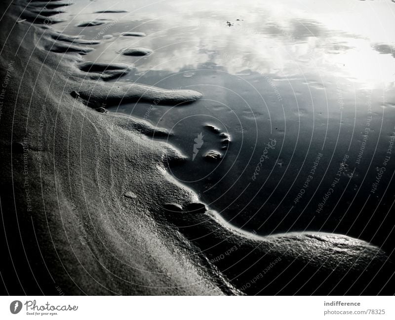 peaceful place part three Beach Sky Macro (Extreme close-up) Peace Sand clouds sea water reflection black white quiet