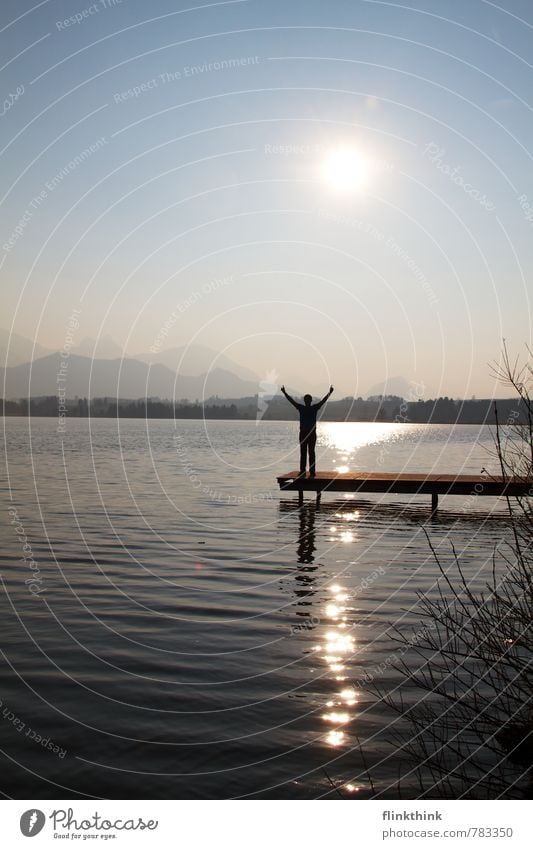 freedom Masculine Young man Youth (Young adults) Man Adults Body Arm 1 Human being 18 - 30 years Landscape Sun Sunrise Sunset Beautiful weather Lakeside Bay