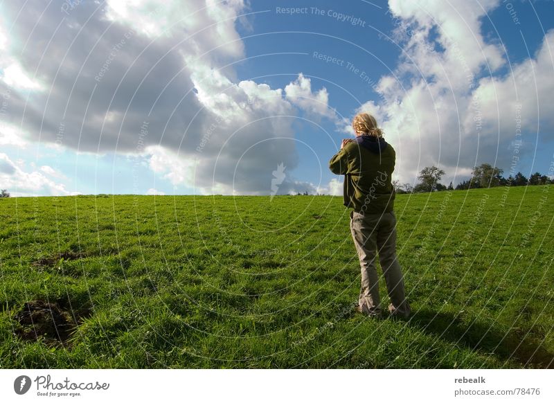 Photo fun 2 Exterior shot Light Wide angle Joy Freedom Summer Human being Man Adults Environment Nature Landscape Plant Sky Clouds Tree Grass Meadow Going Stand