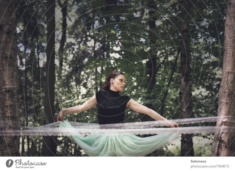 dance Human being Feminine Woman Adults 1 Environment Nature Forest Skirt Brunette Dance Point Colour photo Exterior shot Upper body Front view