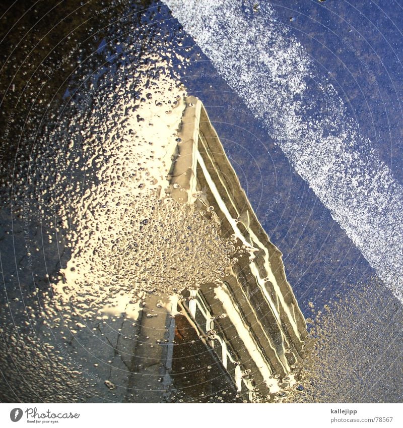 sky over berlin V Puddle Water mark Tower block Water puddle Reflection House (Residential Structure) High-rise Parking lot Asphalt Stripe Sky