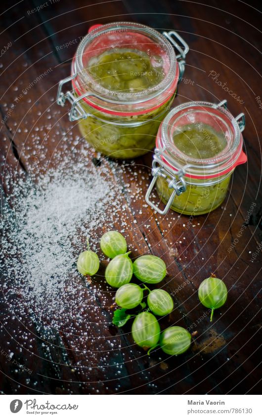 Gooseberry jam 2 Food Fruit Jam Nutrition Fresh Delicious Juicy Sour Sweet gooseberry jam Sugar jam sugar Preserving jar Wooden table Self-made Berries Rustic