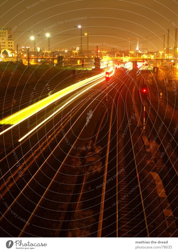 night impressions 2 Crane Exposure Rail transport Railroad system Warschauer Straße Road traffic Long exposure Commuter trains Warning signal Station